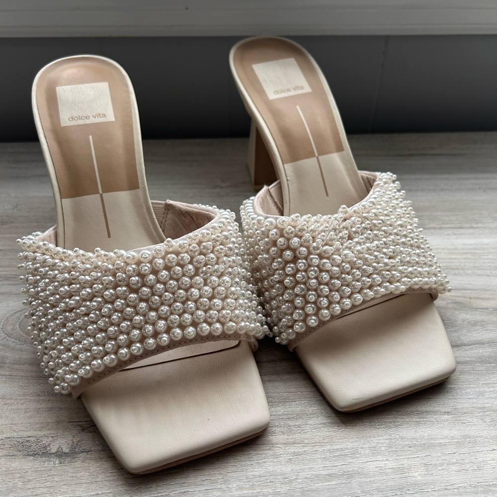 Dolce Vita Pearl Embellished Tan Heels